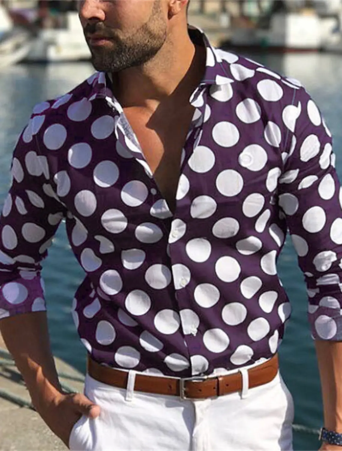 قميص رجالي صيفي قميص هاواي صيفي بأزرار لأعلى قميص بأكمام طويلة جرافيك منقط ترتيب الأسرة ملابس خارجية بأزرار للأسفل #4