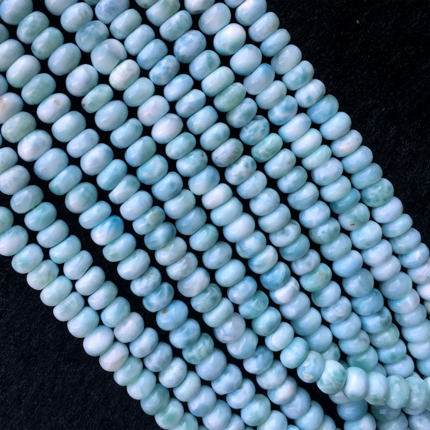 Veemake Dominican Natural Blue Larimar Smooth Rondelle Small Beads 05817