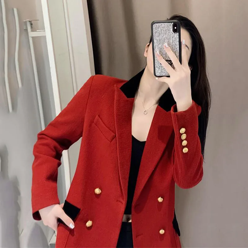 Nowa wiosna jesień damska marynarka elegancka elegancka pomarańczowo-czerwona damska z długim rękawem Blazers Casual Women Coat 2023 Fashion Tops