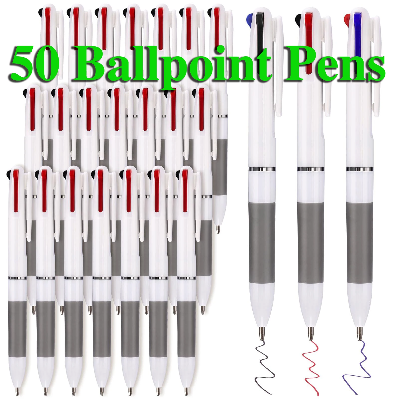 50Pcs 3-in-1 Multicolor Ballpoint Pen 0.7mm Retractable Fine Point Pens for Students Nurse Office Workers Black Blue Red Color