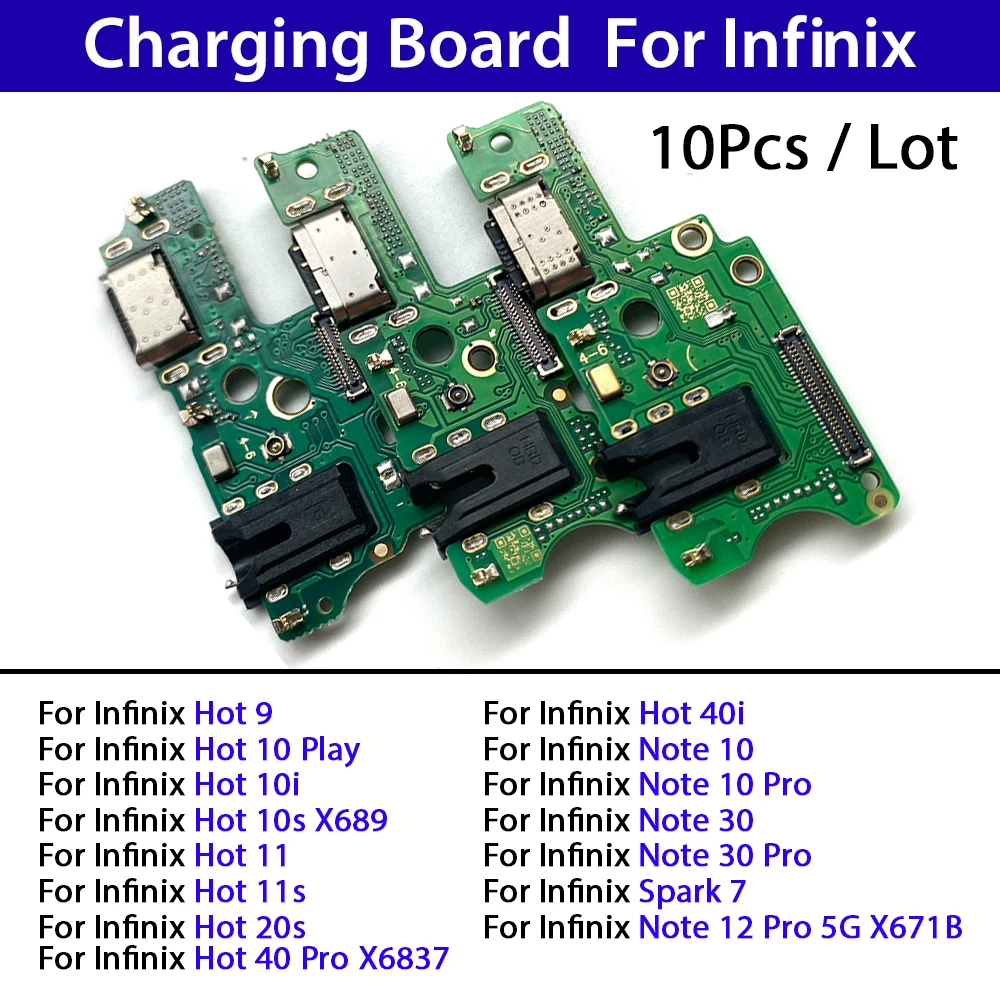 

10Pcs USB Charging Port Flex Cable For Infinix Hot 9 10 Play 11 11S 20S 40 Pro Note 10 30 12 Pro Spark7 Charger Dock Connector