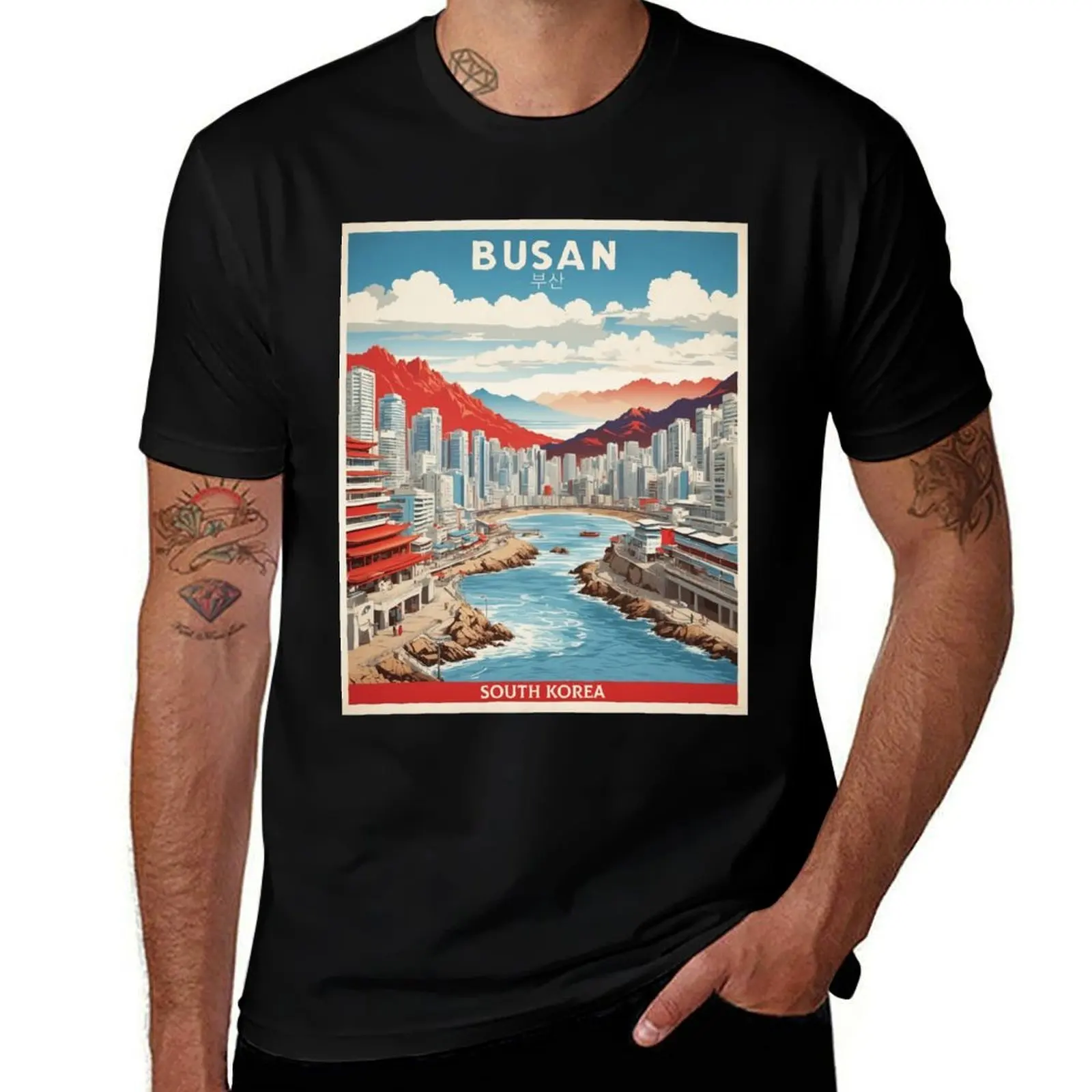 

Busan South Korea Tourism Vintage Poster 4 T-Shirt rapper graphic tees gifts for boyfriend animal prinfor boys clothing for men
