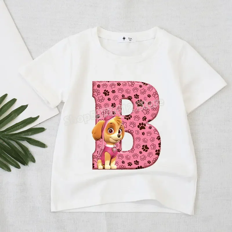 Paw Patrol Letter T-shirt Girls Clothes Kids Tops Cartoon Figure Skye Boutique Clothing Cute Short Sleeve Tees Christmas Gifts