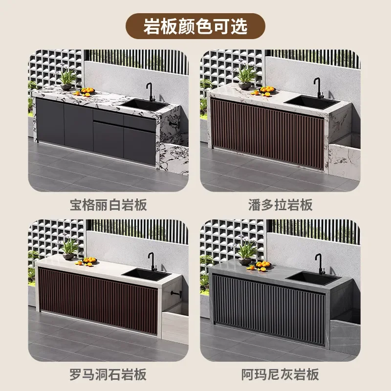 Outdoor Aluminum Alloy Slate Garden Cabinet Poolside Locker for Balcony Courtyard Villa Console with Sink Weatherproof