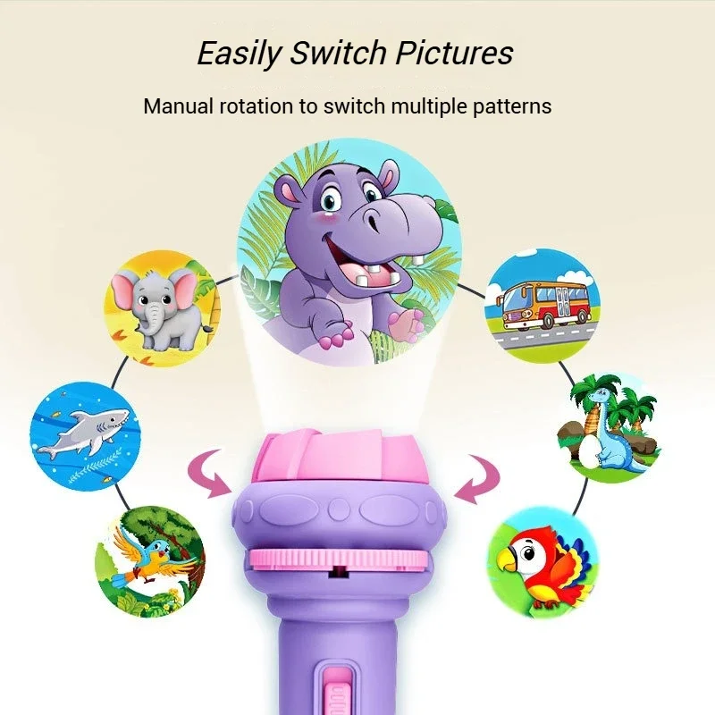 Lampe de poche projecteur 24 motifs pour enfants, 1 pièce, jouets pour enfants d'apprentissage préscolaire, torche de dessin animé, lampe de poche de Projection