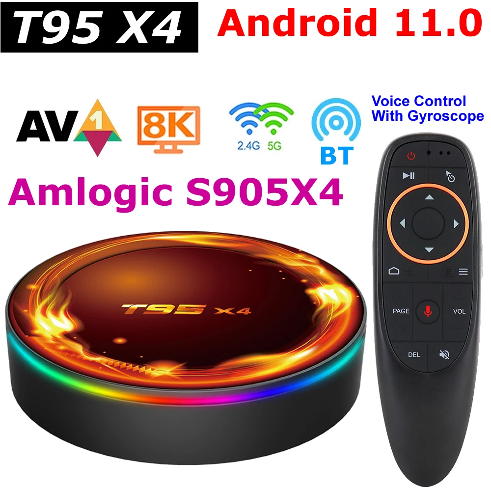 

T95X4 Android 11 Smart TV Box Amlogic S905X4 4GB RAM 64GB 32GB ROM 8K Video Decoding USB3.0 HDR AV1 5G Dual WIFI Media Player