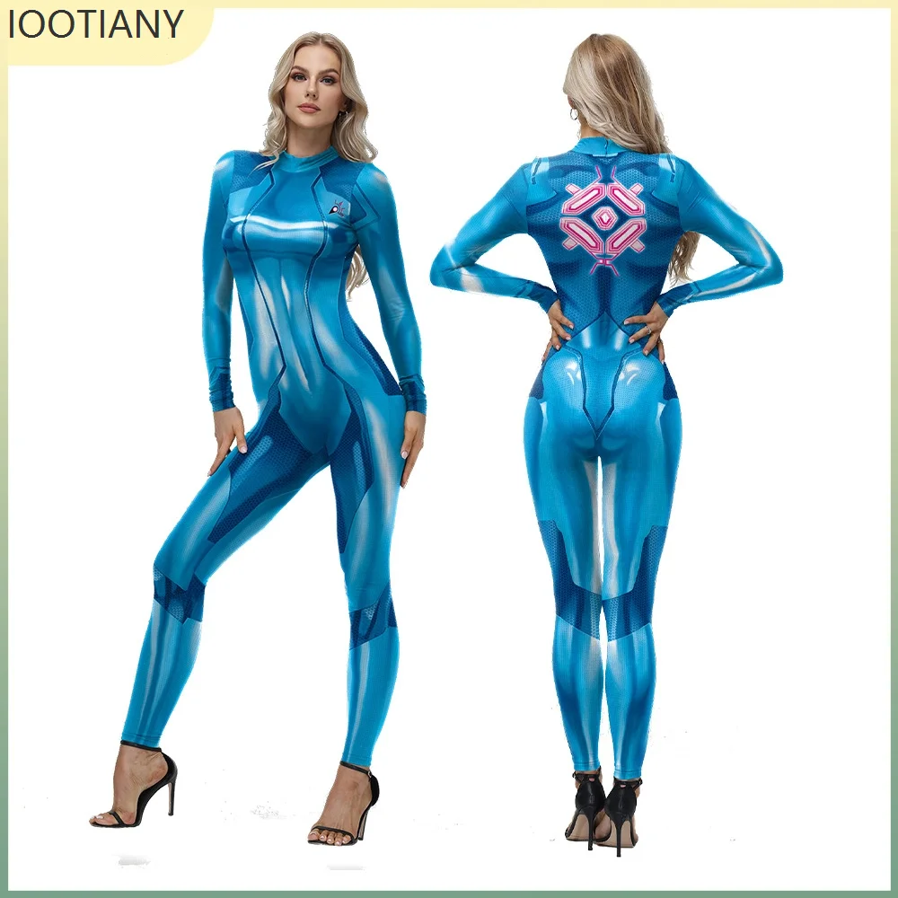 

IOOTIANY Halloween Women's Movie Digital Printing Blue One-piece Tights Carnival Party Stage Cosplay Performance Costumes Suit