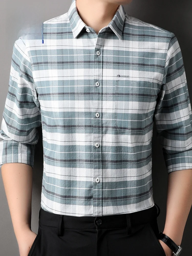 

Pure Cotton Long Sve irt Casual Loose Men's Busin Casual Breathable Spring Autumn Plaid irt Comfortable Skin-friendly