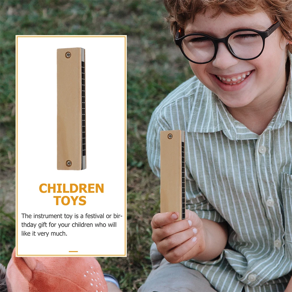 

2 pcs Wooden Harmonica Kids Musical Plaything Durable Pocket Size Portable Instrument Toy for Children Adults Party School Gift
