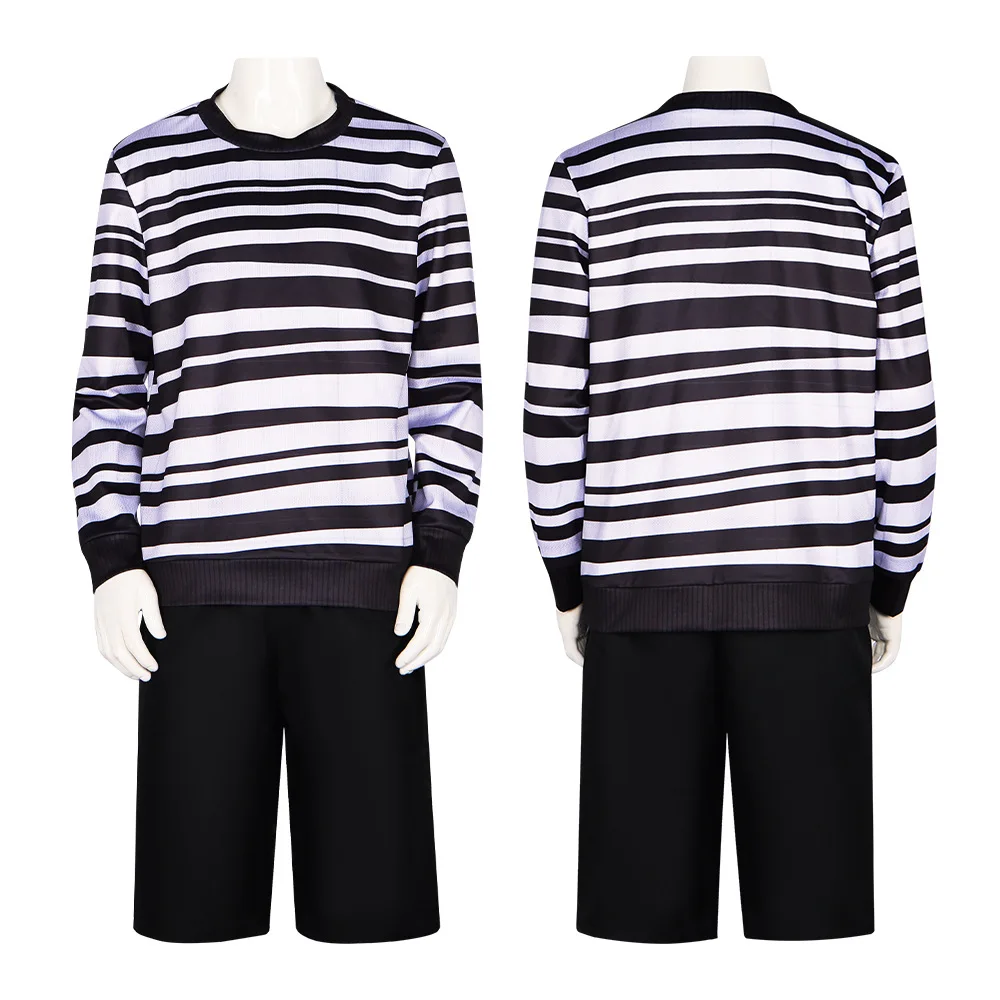 Halloween-outfit voor heren en jongens - Movie Pugsley Addams Family Gothic cosplaykostuum met zwart-wit gestreepte overhemdjurk