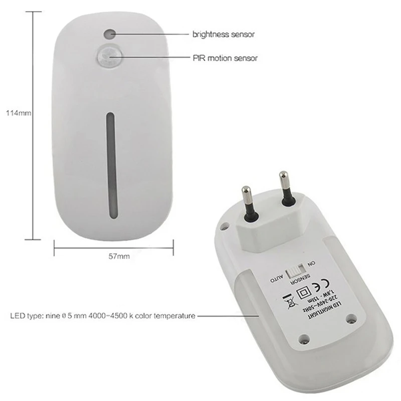 Lâmpada sem fio com sensor de movimento, EU Plug, corredor e Pathway Light, 220V