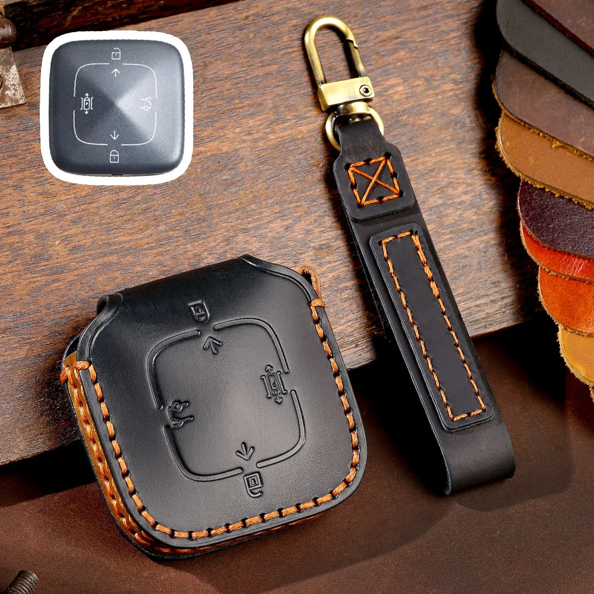 Leather Car Key Fob Case Cover Keychain for ZEEKR X 001 009 2022 2023 Accessories 4 8 Bottons Key Fob Holder