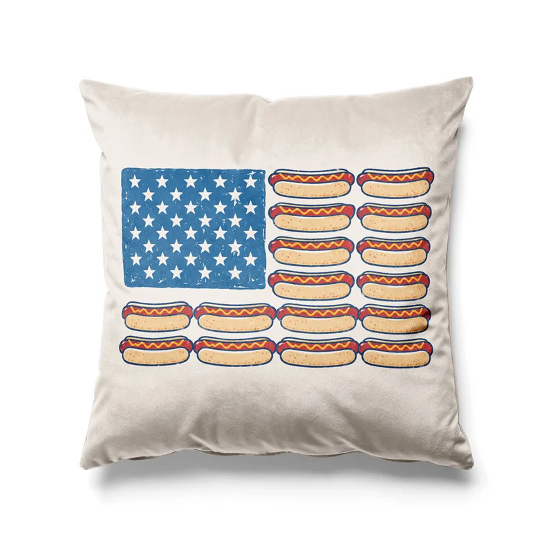 Aertemisi Hot Dog American Flag Pillow Cover Funny Patriotic Hot Dog Design 250 Independence Day Cushion Case Throw Pillow Cover