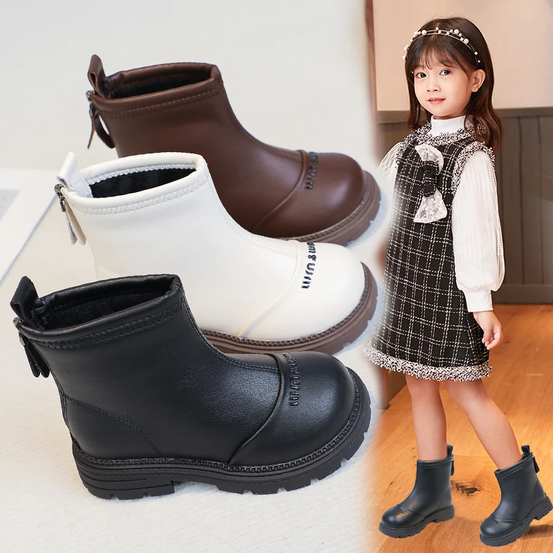 Winter Toddler Girls Ankle Boots Plush Lined Warm Chelsea Boots Kids Side Zipper Non-Slip Booties Outdoor School Snow Walking