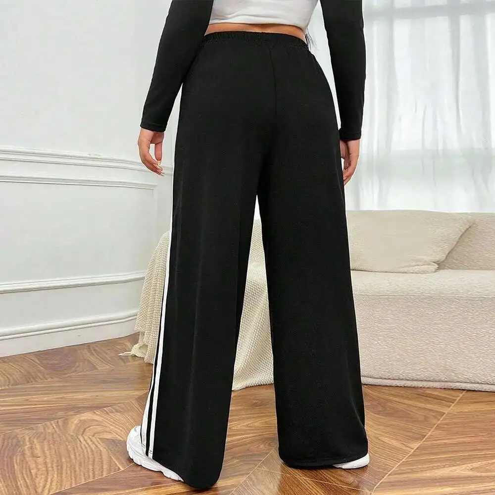 Minimalist Large Size Women's and Trendy Casual Pants for Autumn and Winter, with Slim Legs and Contrasting Wide Legs