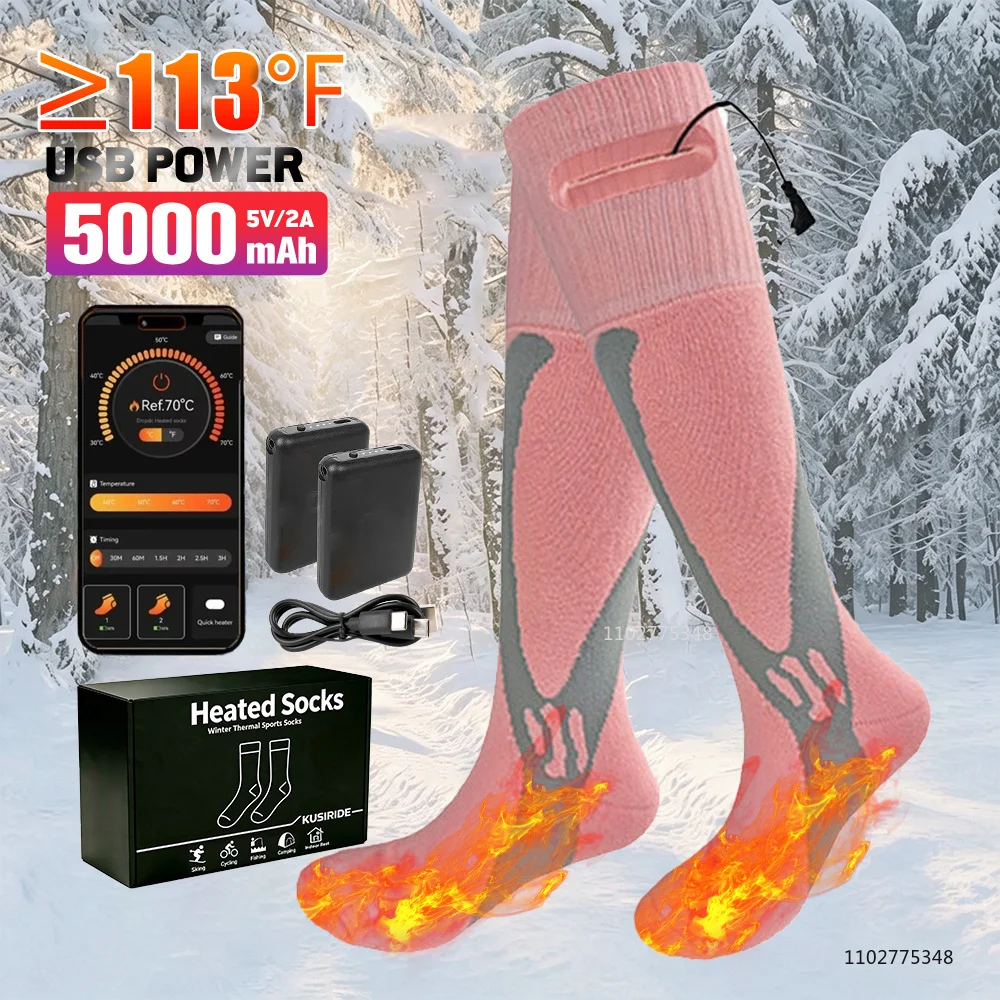 APP Heated Socks for Men Women Rechargeable 5000mah Electric Heated Skiing Socks Winter Foot Warmer Outdoor Hunting Fishing