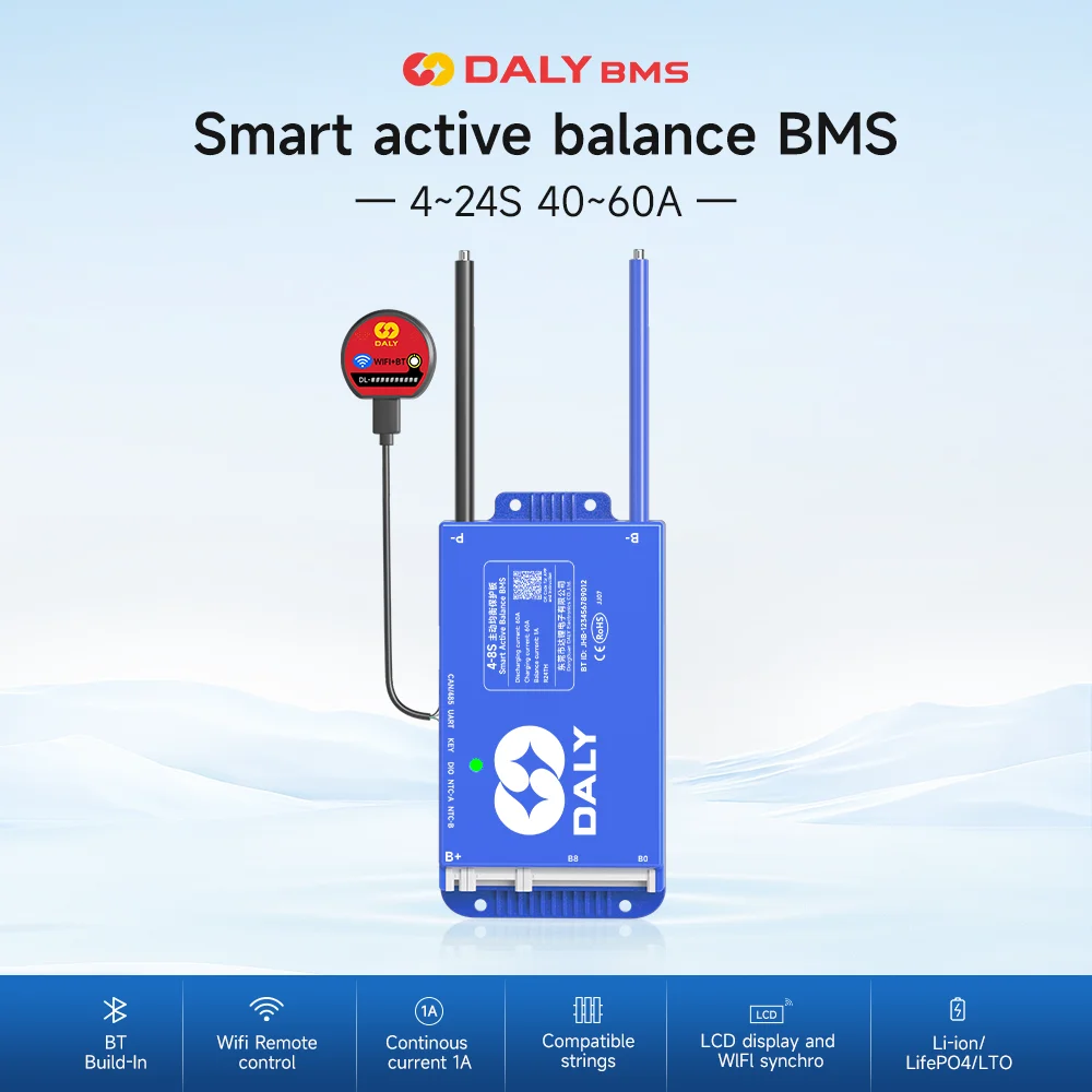 DALY Smart BMS 4s-8s 8s-17s 8s-24s 40A-150A built-in Bluetooth active balance for lifepo4 li-ion lto