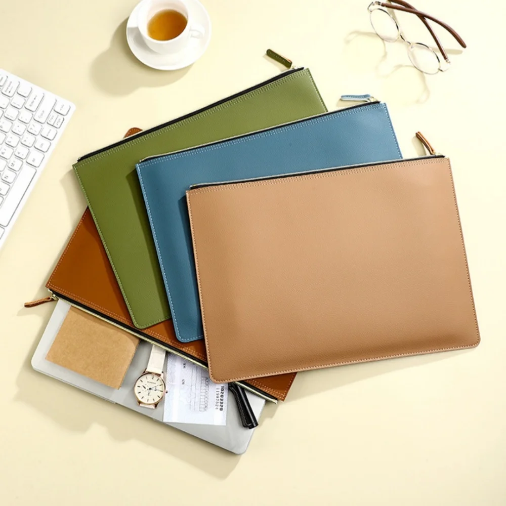 A4 File Folder Professional Zipper Bag Pu Leather Briefcase Waterproof Portable Tote Bag For Travel Office Business Meeting