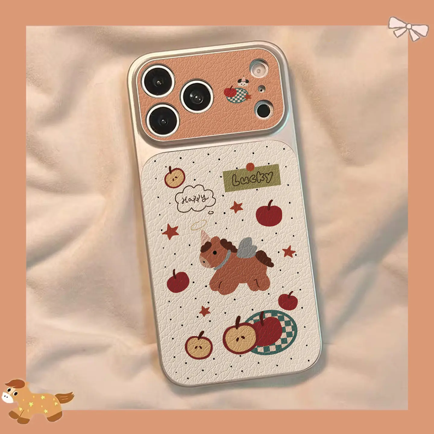Retro Polka Dot Pony Pferd Imitation 17 Handyhülle für iPhone 13 14 15 16 17 Pro Max 17, stoßfeste Lederhülle mit Beschichtung – Detail 19
