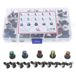 70Pcs 10Value 3Pin RV09 type Horizontal Potentiometer kit 1K 2K 5K 10K 20K 50K 100K 200K 500K 1M with knobs