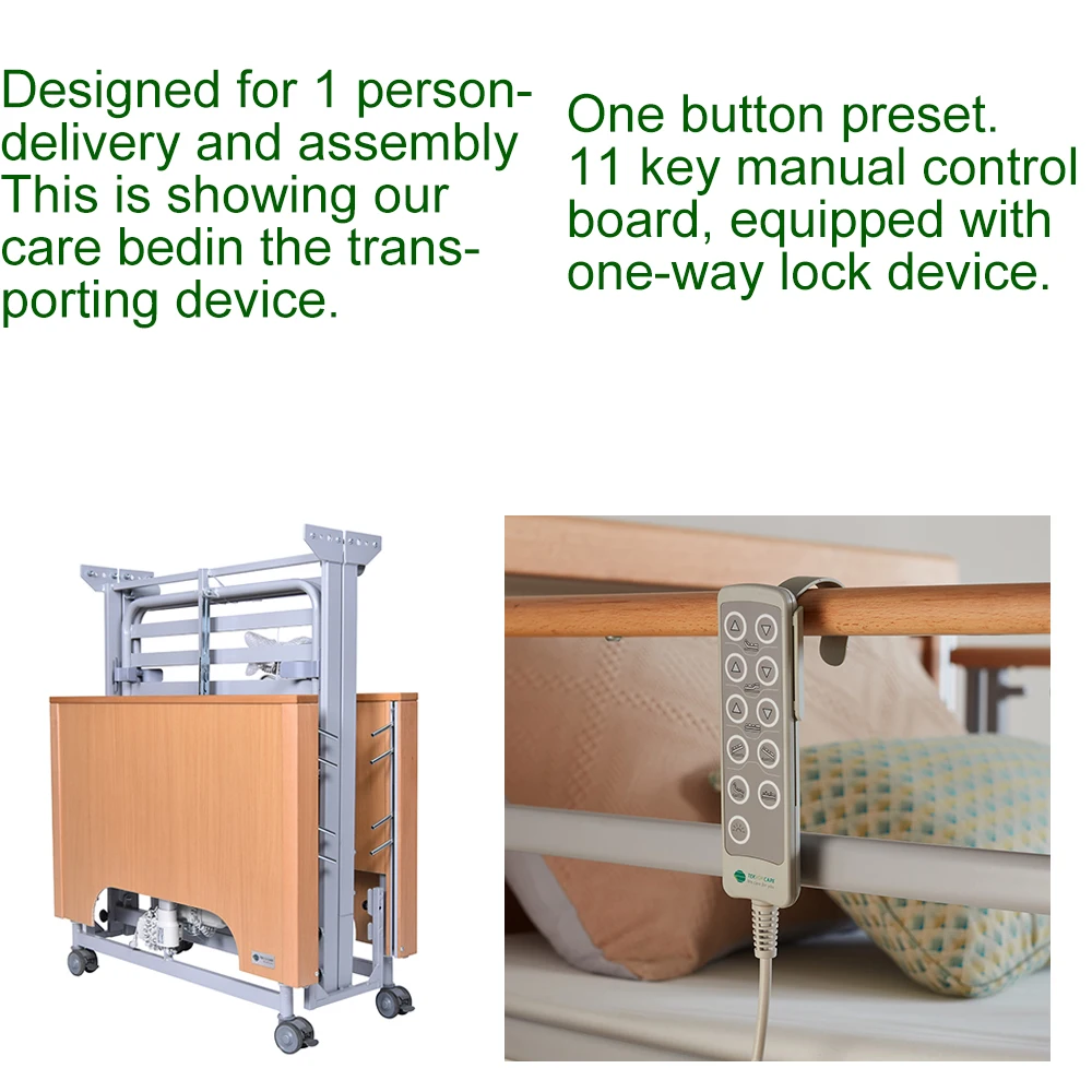 Electric 5-Function Electric Bed Backrest Rentrol Bariatric Patients Wood Simple Flat Hospital Bed Meidcal Beds For Home Care
