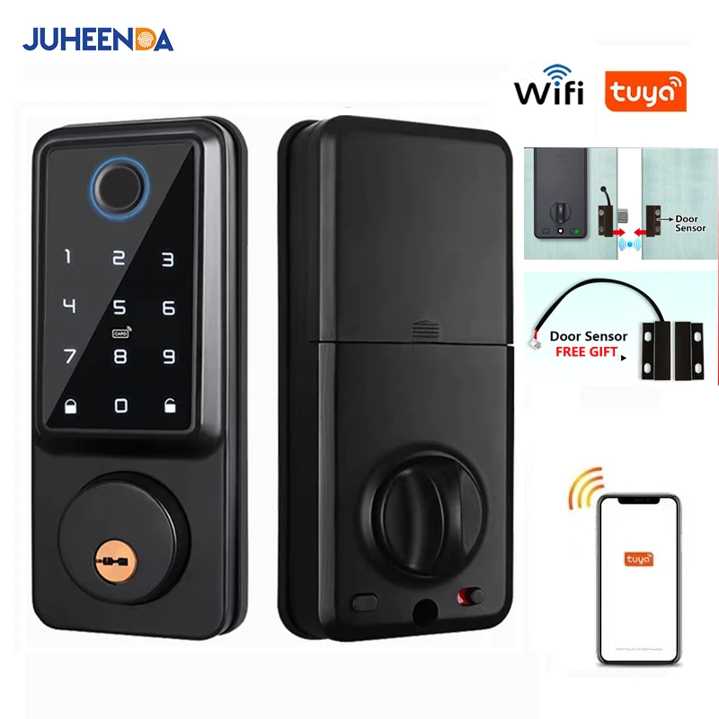 Tuya APP WIFI Automatic Electronic Keyless Deadbolt Smart Door Lock With Digital Code Fingerprint IC Card Mechanical Key Unlock