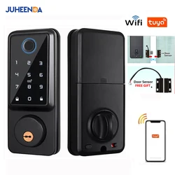 Tuya APP WIFI automatyczny elektroniczny Keyless Deadbolt inteligentny zamek do drzwi z kod cyfrowy linii papilarnych karta elektroniczna klucz mechaniczny odblokuj