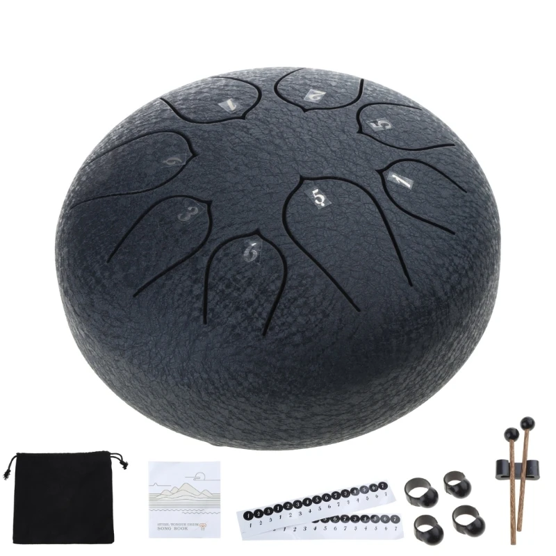 Hx6a Steel Longue Drum 8 Tones Handpan Drum 6 Inch with Tone Sticker Music Book اثنين