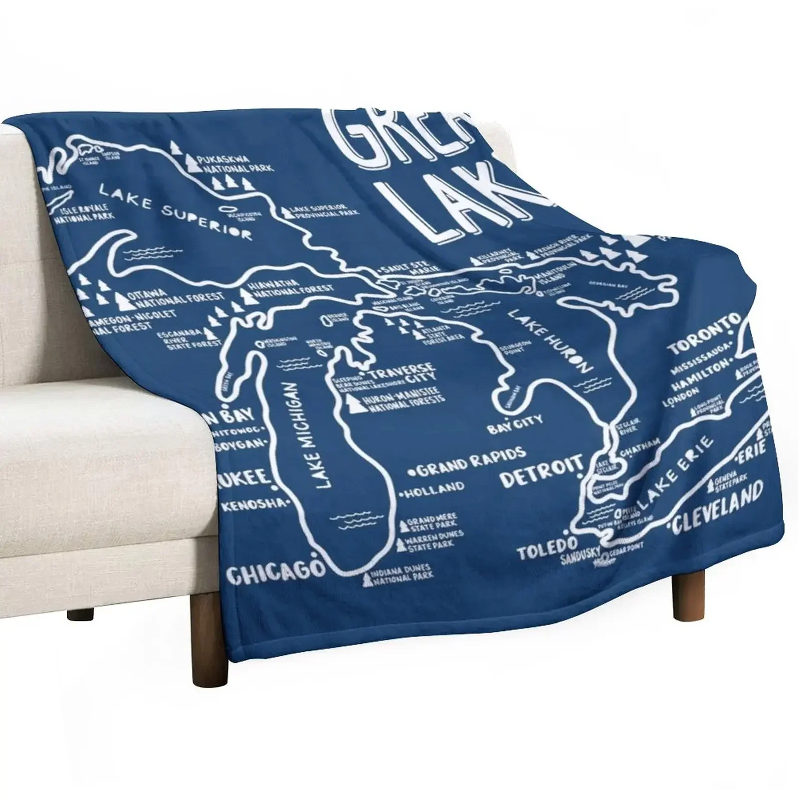 

Great Lakes Map Throw Blanket Large Cute Plaid Fashion Sofas Blankets