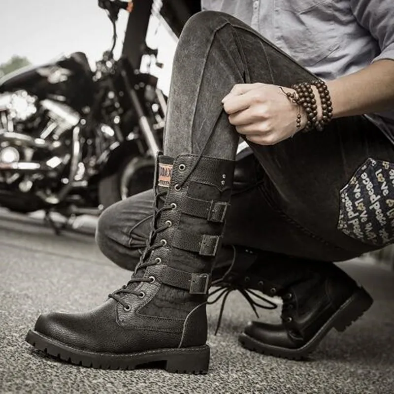 

Luxury Fashion Mid-Carf Men Boots Lleather Motorcycle Boots Lace Up Men's Boots British Male Cycling Boot Quality Botas Hombre