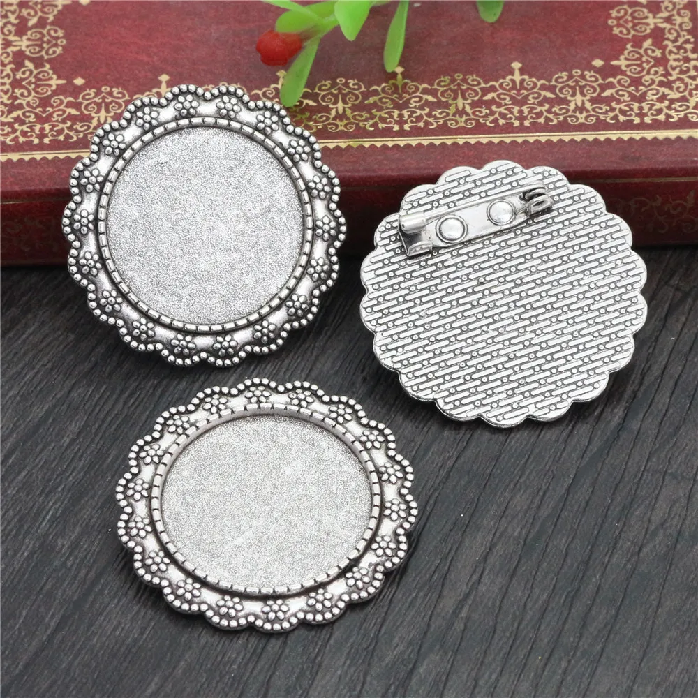 New Fashion 5pcs 25mm Inner Size Antique Silver Plated adn Bronze and Black Brooch  Cameo Cabochon Base Setting Pendant
