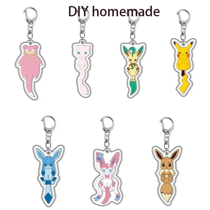 

Anime Pokemon Sylveon Eevee Pikaqiued Model Doll Diy Self-Made Acrylic Keychain Cartoon Creativity Anime Bag Pendant Gift