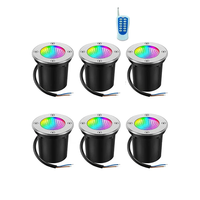 RF التحكم عن بعد AC220V24V IP67 مقاوم للماء حديقة مصابيح تحت الأرض RGB دفن حديقة مسار بقعة راحة ضوء تحت الأرض ﻿