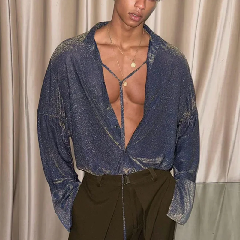 

Autumn And Winter New Fashion Eye-catching Loose And Light Straps Men's Top Sexy Long-sleeved Shirt Men's Clothing