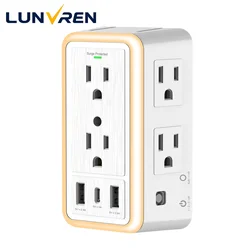 USB Wall Charger Surge Protector 6 Outlet Extender with 3 USB Charging Ports (1 USB C Outlet)and Night Light for Home, Office