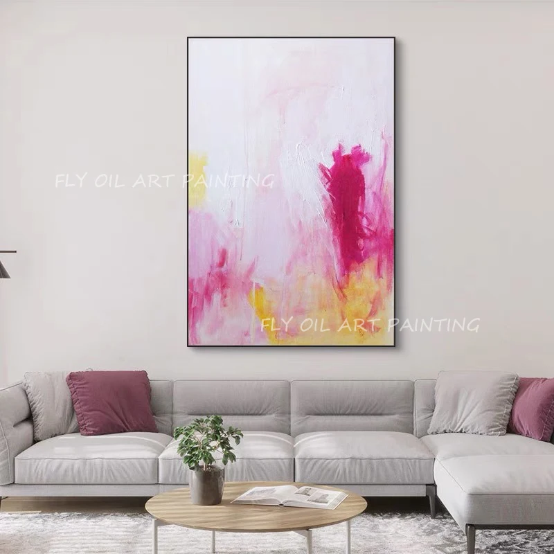 Simple Pink Artwork Thick Modern Top Artist Pure Hand-Painted High Quality Luxury Art Oil Painting Large Size Frameless Decor