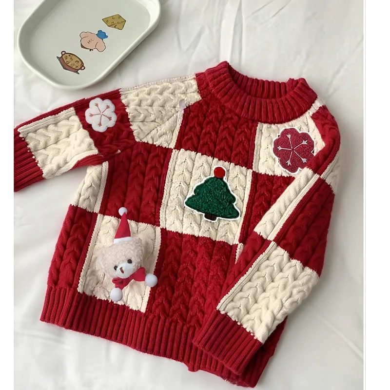 Winter Baby Boys Christmas Sweater Children's Jacquard Knitted Sweaters Pullovers Kids Cotton Clothes Toddler Girl Cardigan Tops