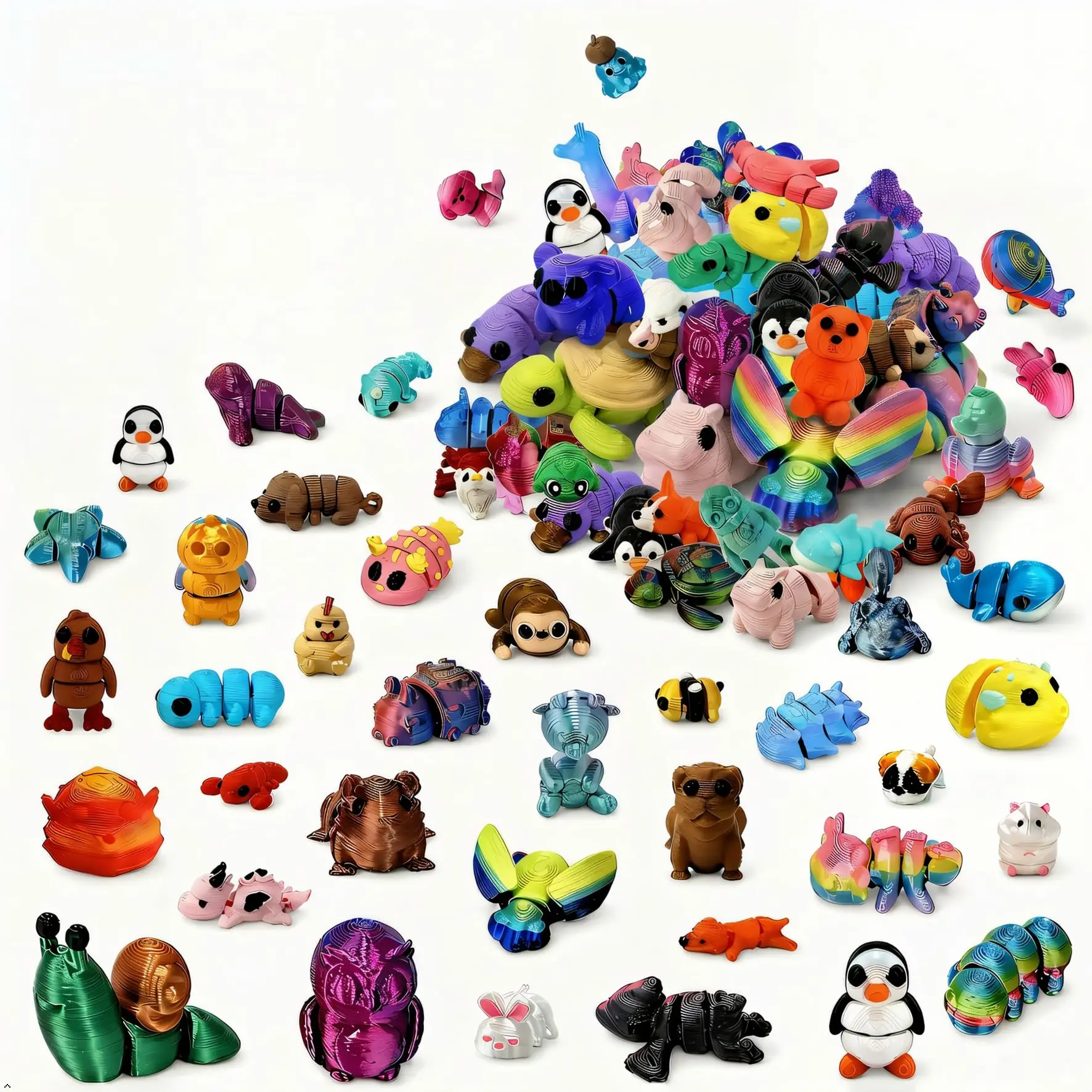 Cute 3D Printed Articulated Small Animals Set, 30Pcs Mini Figurines, Party Decor & Goodie