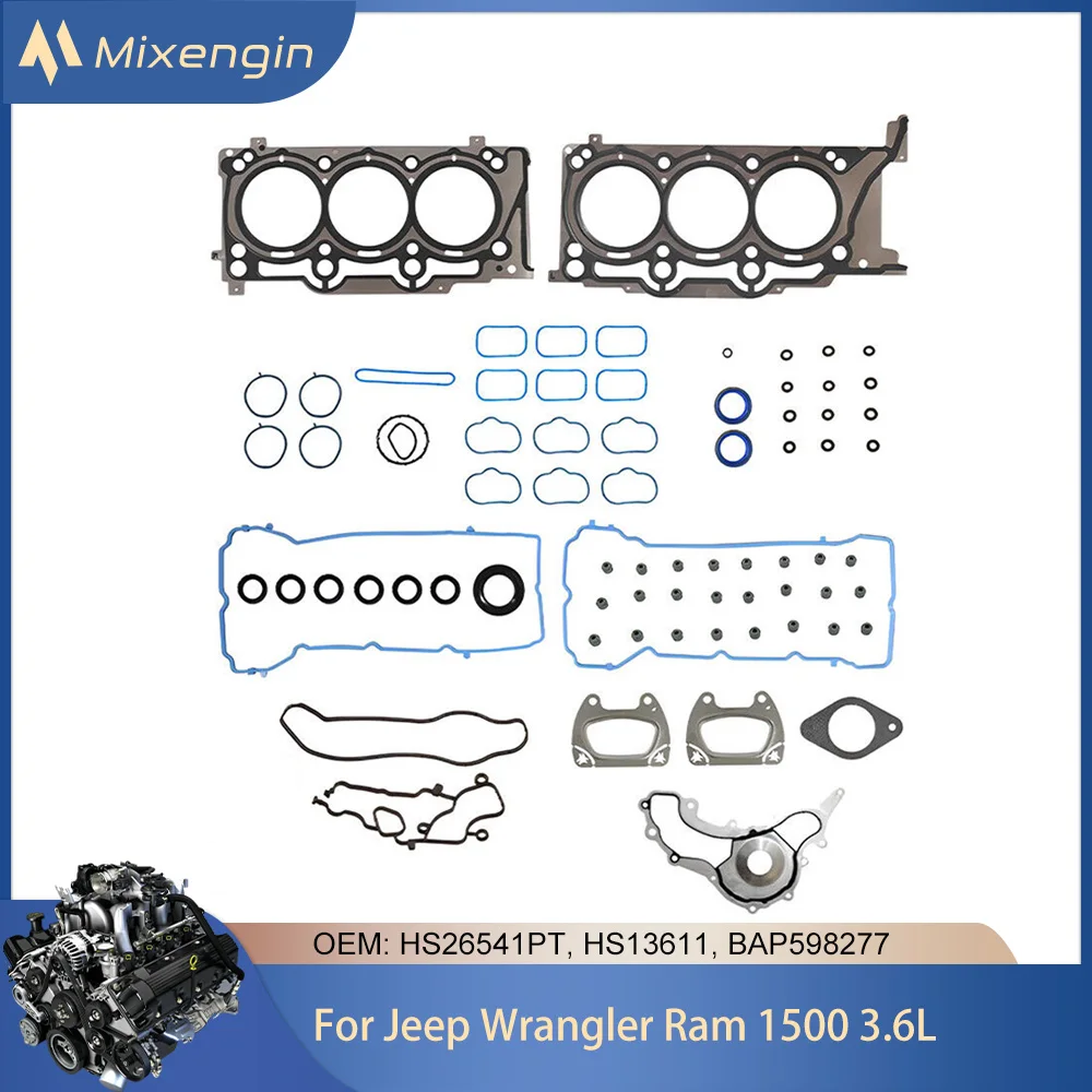 

Комплект прокладок головки блока цилиндров для двигателей 3.6L V6 (бензин) для Chrysler Dodge Charger, Jeep Wrangler, Ram 1500 3.6L (2011-2016), HS26541PT, HS13611