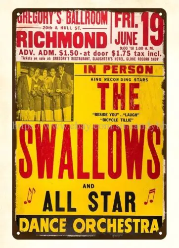 hanging wall home kitchen prints 1953 The Swallows Concert Poster metal tin sign