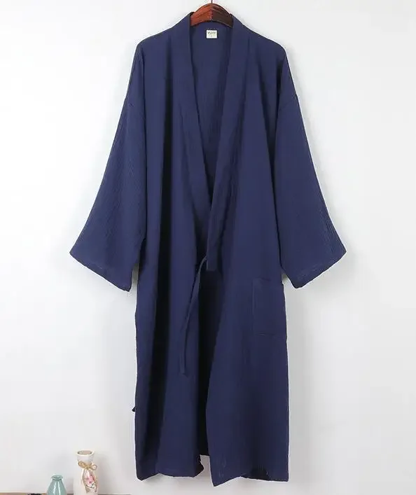 

Japanese Kimono Robe Men Long Nightgown Spring Cotton Pajamas 135CM lengthen Sleepwear Home