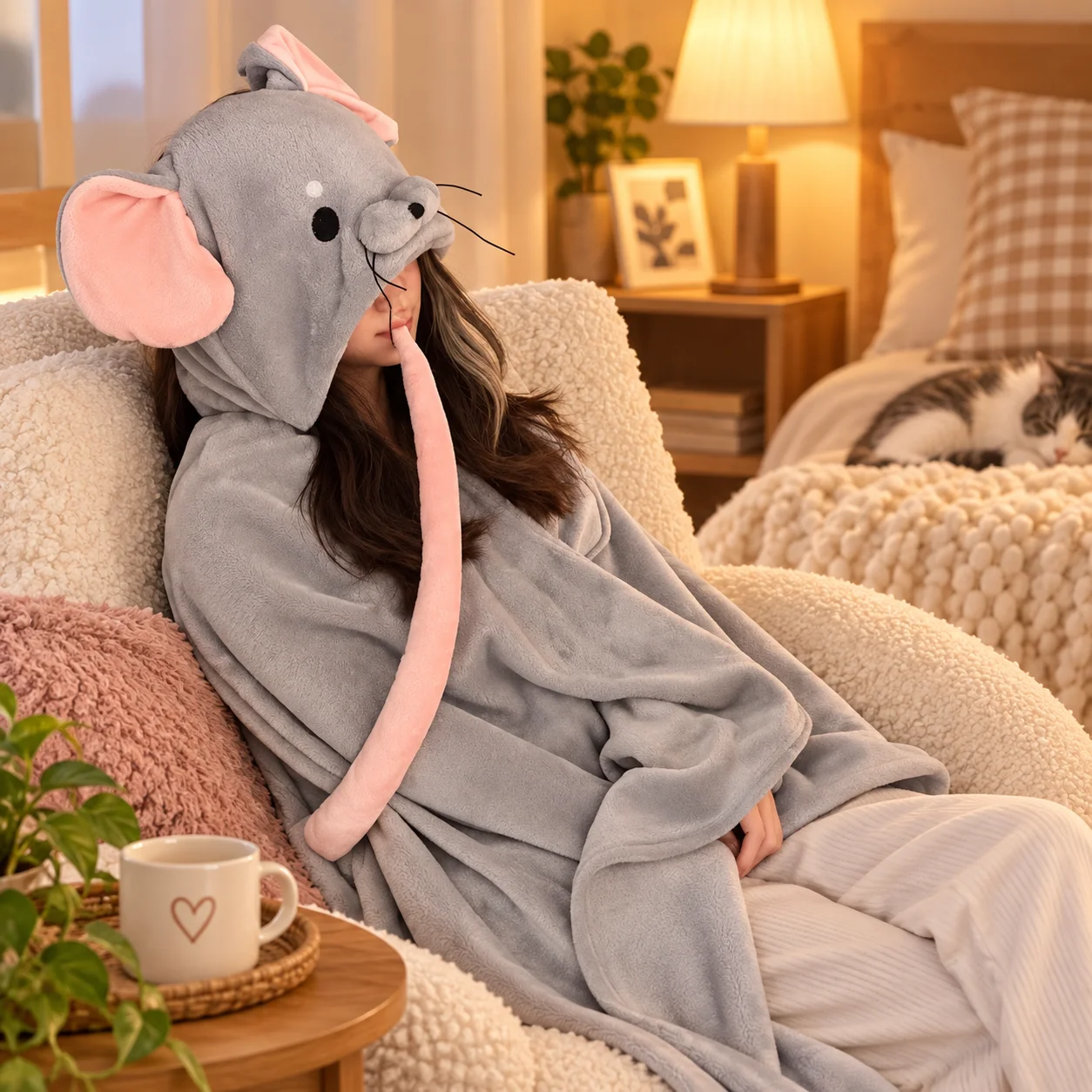 Gray Mouse Warm Nap Air Conditioning Blanket Cape Cute Cloak Throw Blanket Loungewear Gift Costume Prop