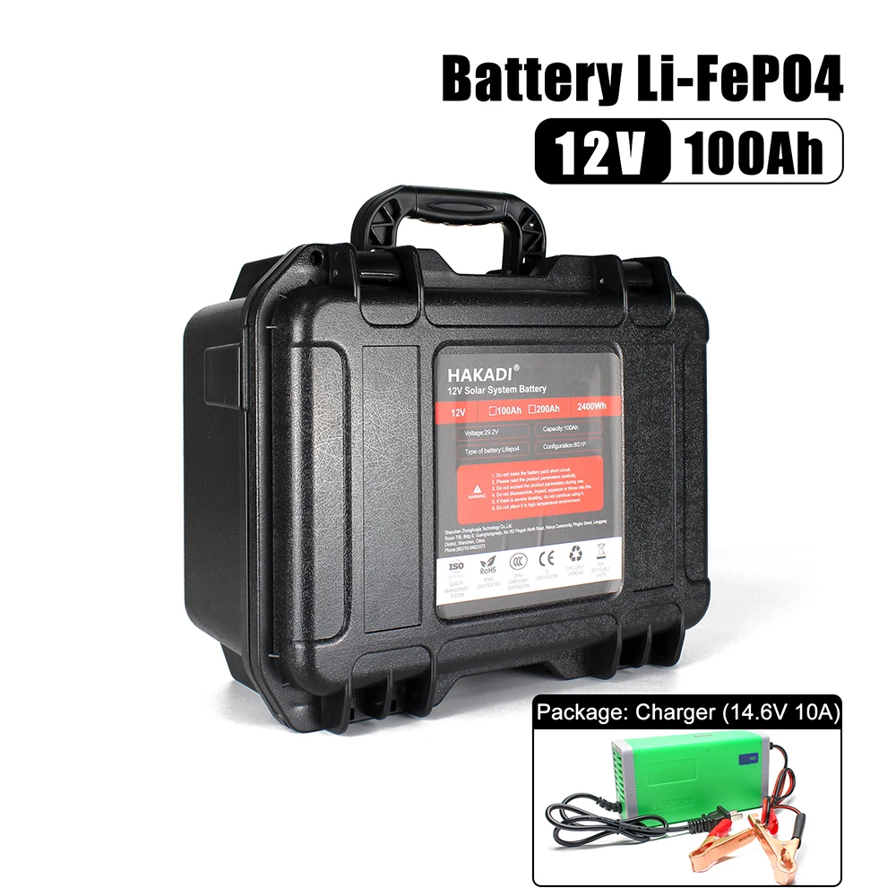 HAKADI 12V100Ah 12V200Ah 24V100Ah Lifepo4 Rechargeable Battery Pack With BMS For RV Boat Solar Panel Outdoor Power Supply