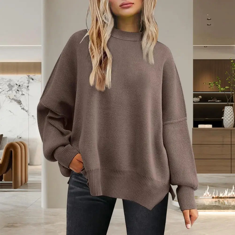 

Side Slits Women Sweater Cozy Women's Winter Sweater Soft Warm Stylish Pullover with Split Hem Batwing Sleeves Knitted for Women