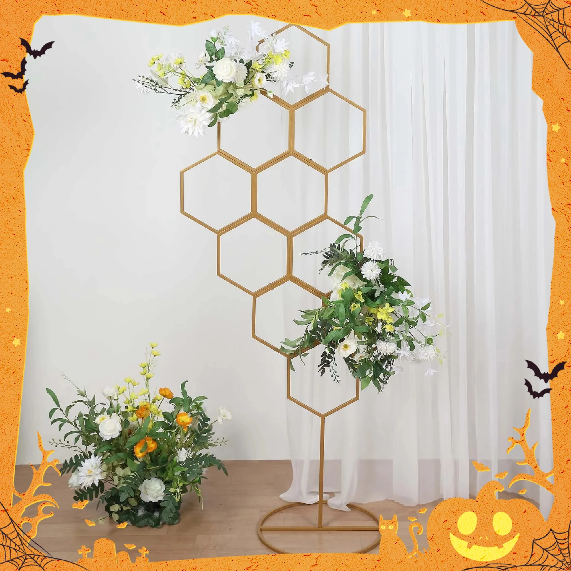 

6-foot Golden Metal Honeycomb Floor-standing Balloon Display Arch, Floral Frame Backdrop, Local Warehouse, Kitchen Accessories,