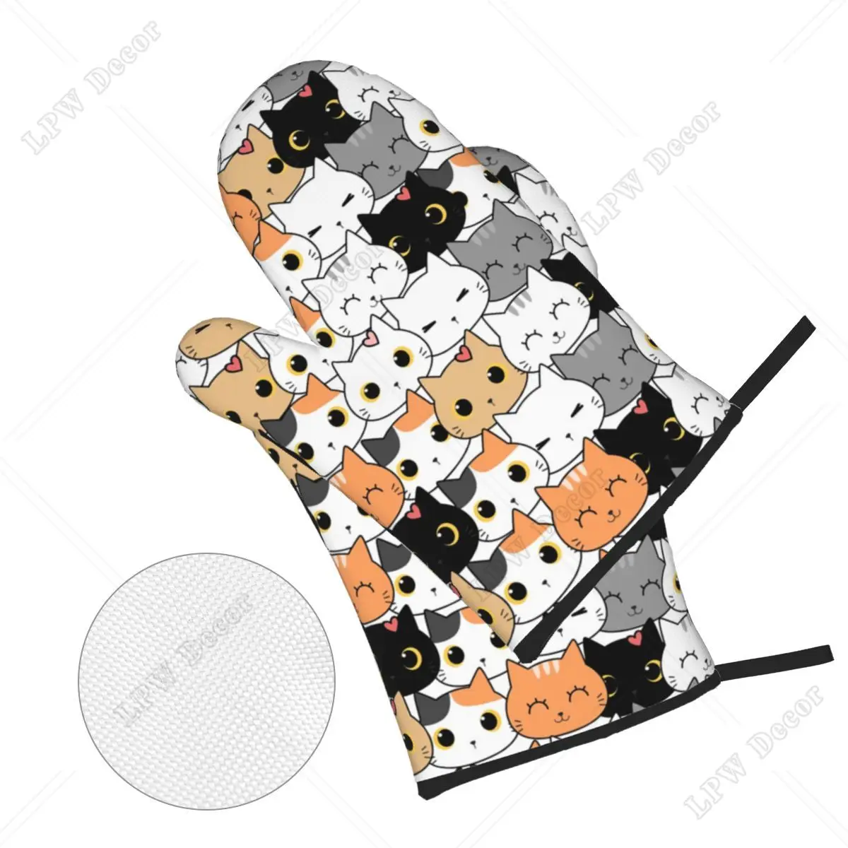 Cute Kitten Cat Doodle Oven Mitts and Pot Holders 4pcs Set Heat Resistant Kitchen BBQ Gloves for Cooking Grilling Potholder