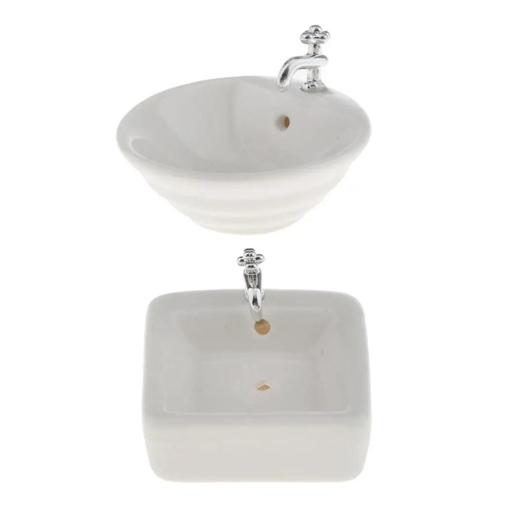 Miniature Bathroom Accessories 1 12 Scale Round Ceramic Wash Basin Sink Model for Dollhouse Room Box