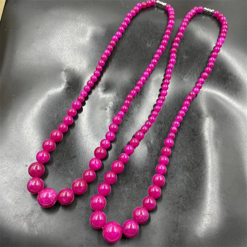 Rose Red round Beads Peach Blossom Jade Necklace Clavicle Chain Graduated Strand