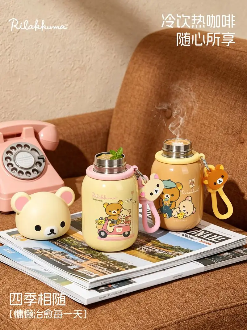 Kawaii Rilakkuma Cartoon Stainless Steel Vacuum Insulated Water Bottle 330 Ml Leakproof Thermal Mug For Indoor Outdoor Daily Use view 2