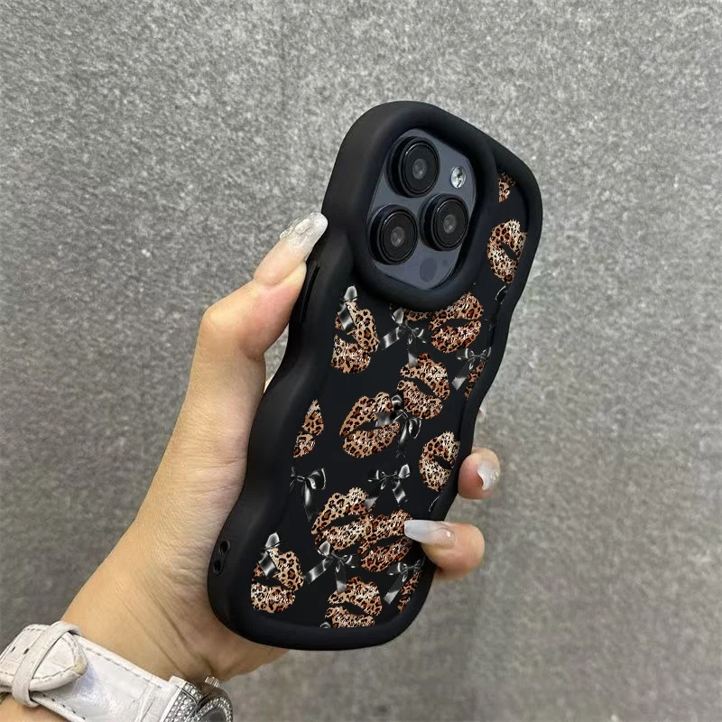 Bruin sexy lippen print golvende vorm telefoonhoesje voor iPhone 17 11 13 12 14 15 16 Pro Max XS X XR 16E 17 Air 7 8 Plus schokbestendige hoes
